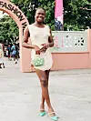 Fola Francis wearing dress