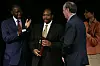 Paul Rusesabagina (2nd L), the real-life hero of movie 'Hotel Rwanda,' and the movie's director Terry George (3rd L) are presented with the first annual World Refugee Day Humanitarian Award by United Nations High Commissioner for Refugees' (UNHCR).