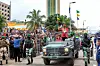 General Brice Clotaire Oligui Nguema greets the people of Gabon who came to cheer him after his inauguration as President of the Transition in Gabon, on 04 August 2023 at the Presidential Palace in Libreville.