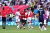 Morocco\u2019s Football team celebrate victory after the Men's Bronze Medal match between Egypt and Morocco during Day Thirteen of the Olympic Games Paris 2024 at Stade de la Beaujoire on August 08, 2024 in Nantes, France.