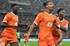 Côte d’Ivoire's forward #22 Sebastien Haller celebrates scoring his team's second goal during their Africa Cup of Nations (AFCON) 2023 final football match against Nigeria.
