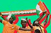 A collage of Côte d'Ivoire supporters cheering during the opening ceremony of the Africa Cup of Nations 2023 at the Alassane Ouattara Olympic Stadium in Ebimpe, Abidjan, on January 13, 2024.