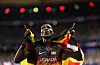 Gold medalist Joshua Cheptegei of Team Uganda celebrates winning the Men's 10,000m Final on day seven of the Olympic Games Paris 2024 at Stade de France on August 02, 2024 in Paris, France.
