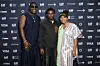 (L-R) Actor Adebowale “Debo” Adedayo, a.k.a Mr Macaroni, director Afolabi Olalekan and writer/producer Blessing Uzzi attend the premiere of 'Freedom Way' during the 2024 Toronto International Film Festival at TIFF Lightbox on September 07, 2024 in Toronto, Ontario.