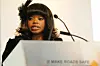 Zoleka Mandela, the mother of Zenani Mandela, speaks during the launch of the Zenani Mandela Scholarship for road safety, which will contribute to the United Nations Decade of Action for Road Safety 2011-2020 campaign, in central London, on April 12, 2011.