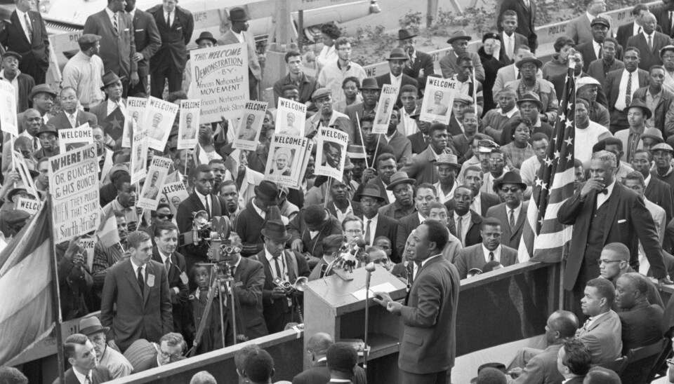 Ghana President Kwame Nkrumah addresses a crowd in front of the Hotel Theresa, October 5, 1960, in Harlem. Nkrumah declared that the 20,000,000 American Black people constituted the strongest link between the people of North America and Africa. Ghana President Kwame Nkrumah addresses a crowd in front of the Hotel Theresa, October 5, 1960, in Harlem.