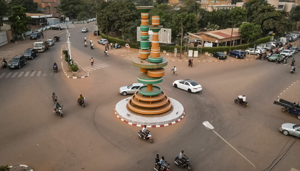An aerial view of filmmakers' roundabout, in Burkina Faso’s capital city, Ouagadougou, on November 5, 2020. Burkina Faso has dropped visa fees for African travelers. An aerial view of filmmakers' roundabout, in Burkina Faso’s capital city, Ouagadougou, a colorful monument dedicated to African filmmakers and their tools.