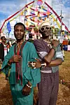 Two stylish festival-goers pose for a portrait at Blankets & Wine
