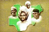An image showing portraits of Tafawa Balewa, Obafemi Awolowo, Olufunmilayo Ransome-Kuti, and Nnamdi Azikiwe plastered in front of the map of Nigeria.
