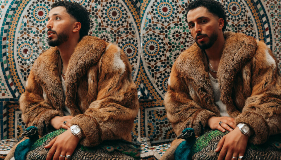 Moroccan artist Tawsen releases the second song off his upcoming debut album ‘Chokran.’ Collage of Moroccan musician Tawsen is wearing a heavy light brown mink and sitting in front of a colorful tiled wall, holding a peacock and looking directly into the camera.