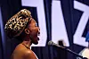 An image of Thandi Ntuli in the middle of a performance during the Kids Love Jazz event.