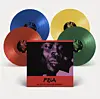 Colorful vinyl box set of Fela Kuti’s The Best of the Black President, featuring four records in red, blue, yellow, and green, with a cover showing a close-up image of Fela Kuti’s face