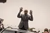 President of Mauritania and leader of the Union for the Republic, Mohamed Ould Cheikh El Ghazouani waves to supporters celebrating his reelection in Nouakchott on July 01, 2024.