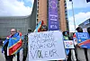 A group of demonstrators blaming Rwanda for the conflict in eastern Democratic Republic of Congo gathers with placards in front of the European Commission headquarters in Belgium, to call on the EU to impose sanctions on Rwanda.