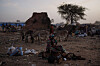 Refugees from Darfur in Sudan, gather at a relocation camp near the border on April 19, 2024 in Adre, Chad.