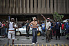 Protestors gesture in the street during a protest march against undocumented migrants organized by 'March and March' in Johannesburg today, Wednesday, April 29, 2026.