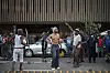 Protestors gesture in the street during a protest march against undocumented migrants organized by 'March and March' in Johannesburg today, Wednesday, April 29, 2026.