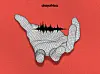 A graphic of an open AI hand with a waveform floating above it against a red background.