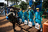 A United Nations peacekeeper has his shoes cleaned with a chlorine solution before leaving an Ebola treatment center in Mangina, North Kivu province, on September 1, 2019.