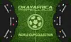 An artwork in the form of a football pitch with 'OkayAfrica Football Club World Cup Collection' crested on the field and a number of African countries' flag on each sides.