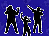 An illustration showing the silhouettes of three performances against a blue background.