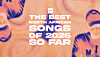 Colorful music promotion graphic with the text 'The Best North African Songs of 2025 So Far' over abstract portrait imagery.