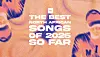 Colorful music promotion graphic with the text 'The Best North African Songs of 2025 So Far' over abstract portrait imagery.