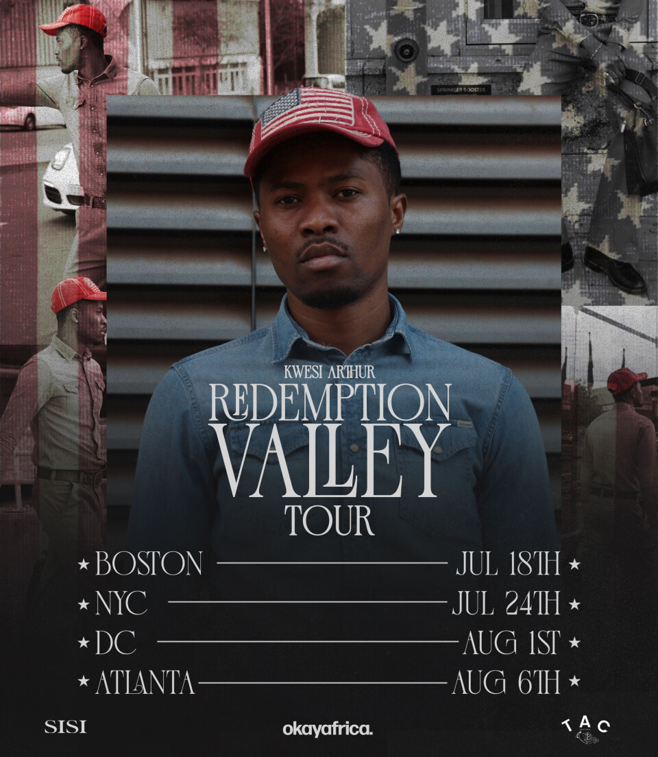 Poster featuring a man in a red cap advertising the Redemption Valley Tour with city dates listed below.