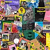 Several colorful flyers for music events are arranged in a collage.