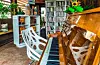 A photo of a piano in a library.