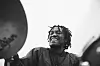 Kabelo Mokhatla plays drums during rehearsals for Linda Sikhakhane’s gig at the Cape Town International Jazz Festival, 2025.