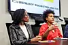 Tanzanian journalist and Human Rights activist Maria Sarungi Tsehai (R) gives a press conference flanked by Law Society of Kenya Council Member Gloria Kimani (L) in Nairobi on January 13, 2025.