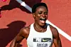 \u200bTobi Amusan of Nigeria reacts after winning the Women's 100m Hurdles during the 2023 Prefontaine Classic and Wanda Diamond League Final at Hayward Field on September 17, 2023 in Eugene, Oregon.
