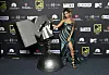 Tyla poses in the winners room with the Best Afrobeats award during the MTV EMAs 2024 held at Co-op Live on November 10, 2024 in Manchester, England.