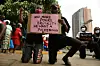 Two young residents of Mathare slums holding a placard during the demonstrations against police brutality on June 9, 2020.