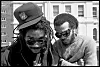 Photo of pioneering black punk band Bad Brains with dreads and baseball cap in London in black and white.