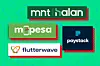 A collage with the logos of M-PESA, MNT Halan, Paystack, and Flutterwave.