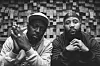 A monochrome portrait of Zola 7 and Cassper Nyovest in the studio.
