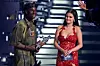 Rema and Selena Gomez accept the Best Afrobeats award for 'Calm Down' onstage during the 2023 MTV Video Music Awards at Prudential Center on September 12, 2023 in Newark, New Jersey.