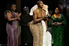 Osas Ighodaro accepting the award for Best Actress in a Drama (Movie/TV Series) for Man of God (2022) at the 9th edition of the AMVCAs in Lagos, Nigeria.