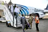A photo of passengers disembarking from an EgyptAir flight in Port Sudan International Airport on September 5, 2023.