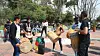 Afro-Colombian, Black, Raizal, and Palenquero civil-rights activists playing drums in front of the census bureau.