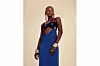 blue, silk, cut-out slip dress with an adire bra inset