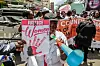Activists holding placards chant slogans as they demonstrate against the rising cases of gender-based violence in Kenya marking the beginning of this year's 16 Days of Activism.