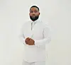 Black man wearing white suit