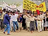 An image from the film, Mapantsula, of a crowd of people protesting.