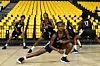 Youth players warm up at the Dakar Arena in Diamniadio, during the opening of the 17th Basketball Without Borders Africa organized by the NBA, the International Basketball Federation and Senegalese Basketball Federation.