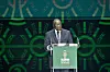 President of the Africa Cup of Nations (CAN) 2024 organising committee Ivorian Francois Amichia delivers a speech during the Africa Cup of Nations (CAN) 2024 official draw at Parc des Expositions in Abidjan, southeastern Ivory Coast, on October 12, 2023.