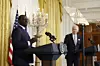 ​U.S. President Joe Biden and Kenyan President William Ruto hold a joint press conference in the East Room at the White House on May 23, 2024 in Washington, DC.