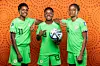 Gift Monday, Deborah Abiodun and Blessing Demehin of Nigeria pose for a portrait during the official FIFA Women's World Cup Australia & New Zealand 2023 portrait session
